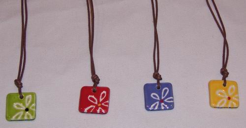 Small Square Etched Flower Necklaces